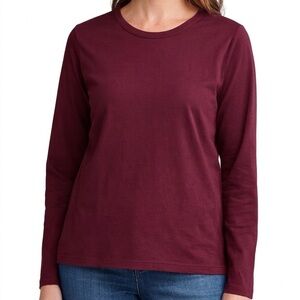 Lands’ End Supima Cotton Long Sleeve Tee Burgundy Relaxed Fit Size L Soft Basic